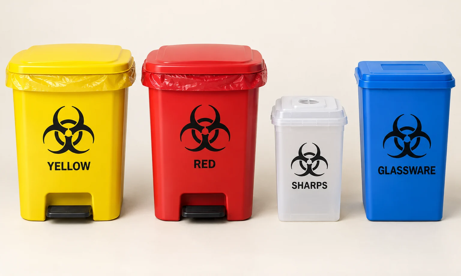 Colour-coded biomedical waste containers